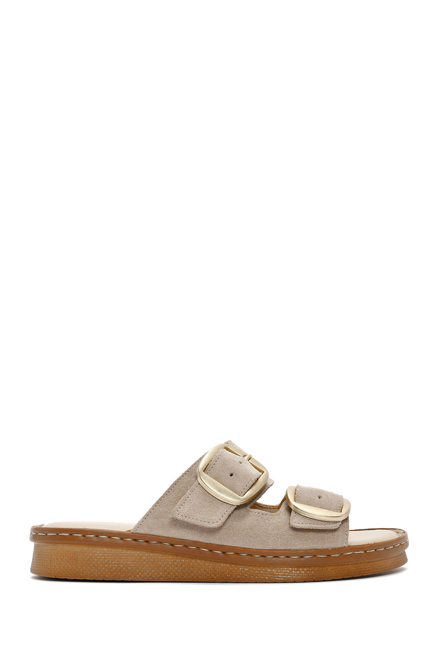 Woman Beige Buckled Suede Comfort Slipper 25SFD340110 | Derimod