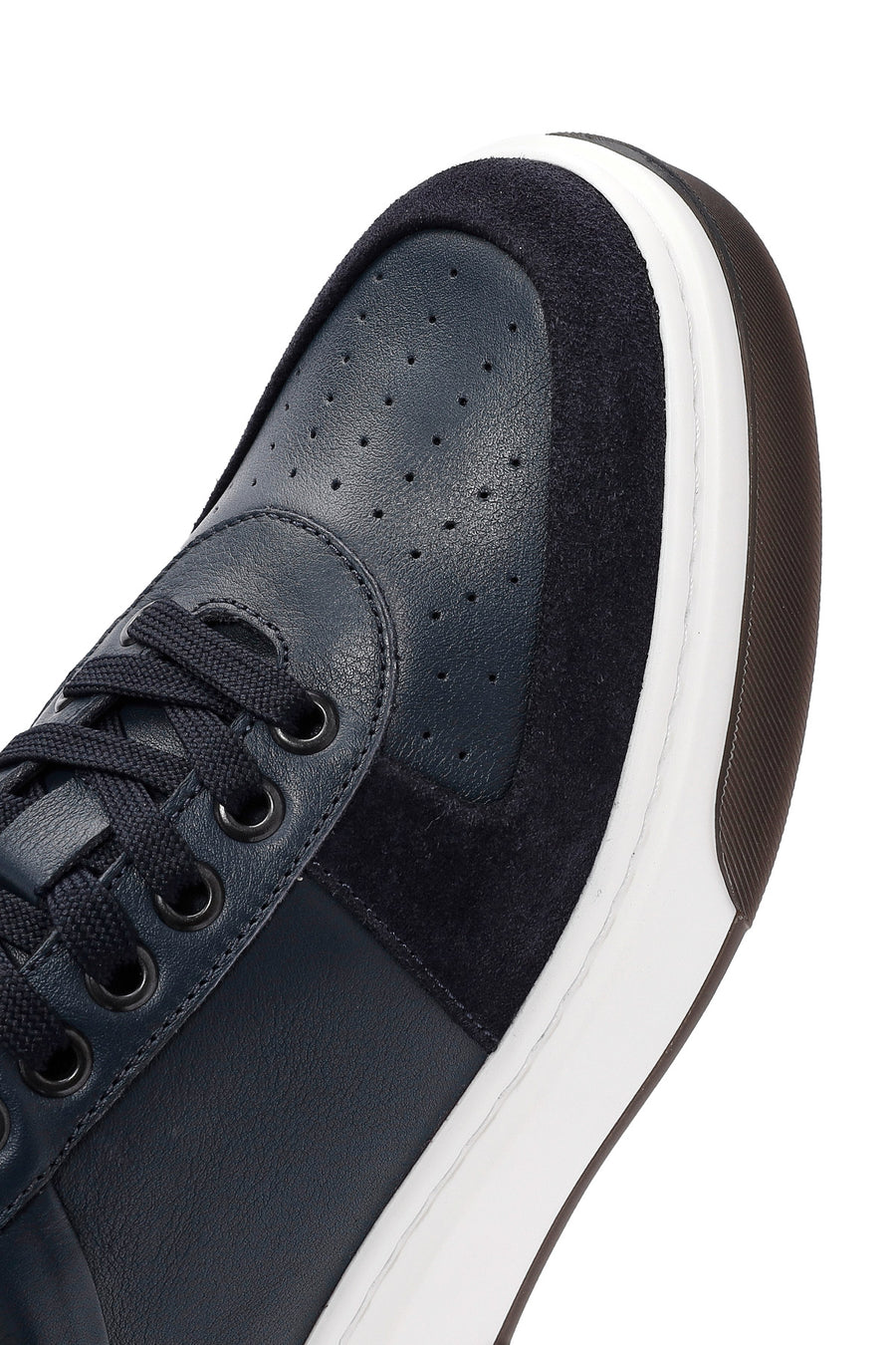 Erkek Lacivert Bağcıklı Kalın Tabanlı Deri Sneaker