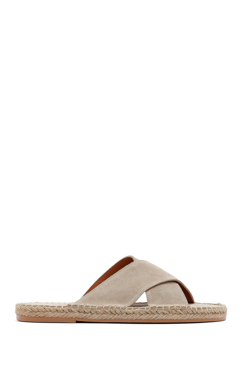 Erkek Bej Süet Deri Espadril Terlik