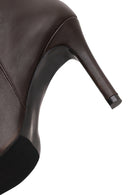 Woman Brown Thin-Heeled Leather Boots | Derimod