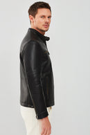 Demar Men's Black Slim-Fit Leather Jacket | Derimod
