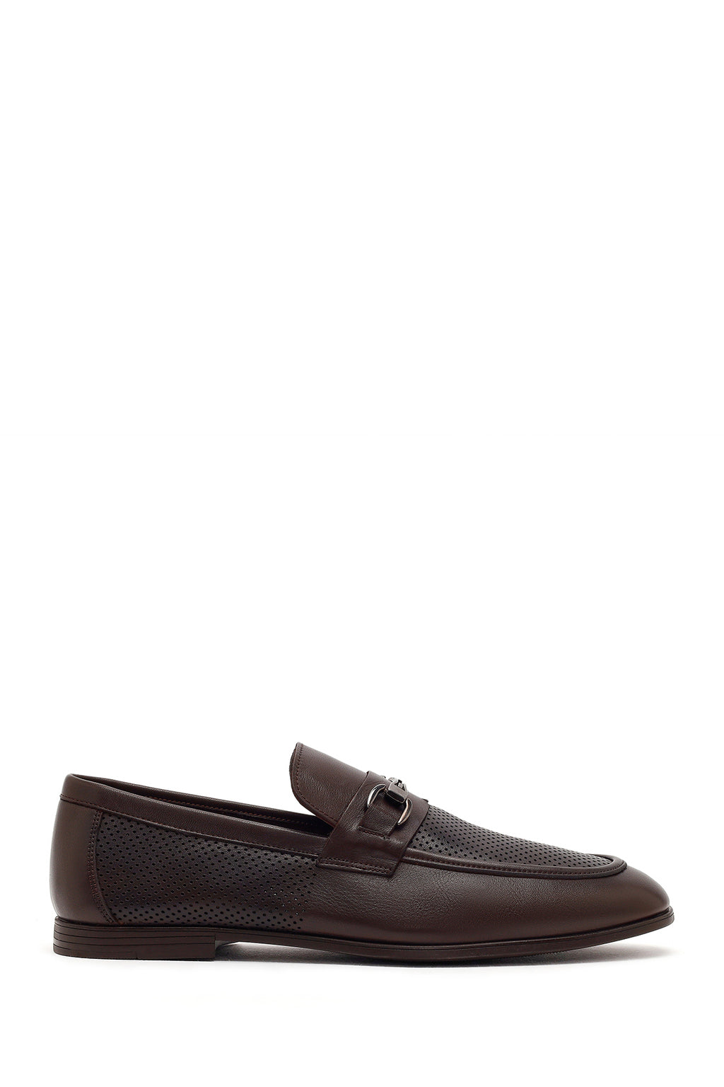 Erkek Kahverengi Tokalı Deri Casual Loafer