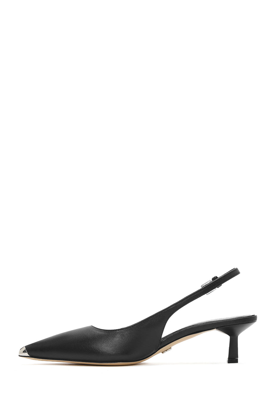 Women's Black Slingback Low Thin Heel Leather Shoes