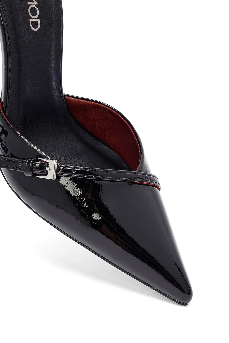 Woman Black Ankle-Strap Buckled High Slim-Heel Patent Leather Stiletto