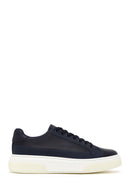 Male Navy Blue Lace-Up Thick-Soled Leather Sneaker | Derimod