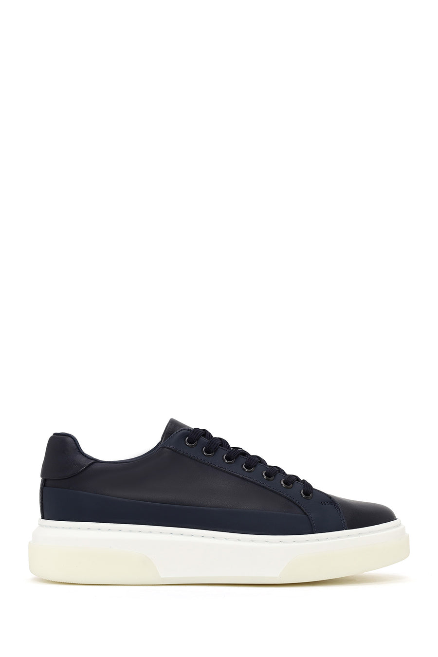 Male Navy Blue Lace-Up Thick-Soled Leather Sneaker WM740005DV | Derimod