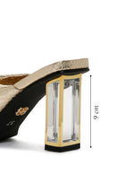 Women's Gold Transparent Thick Heeled Metallic Slippers | Derimod