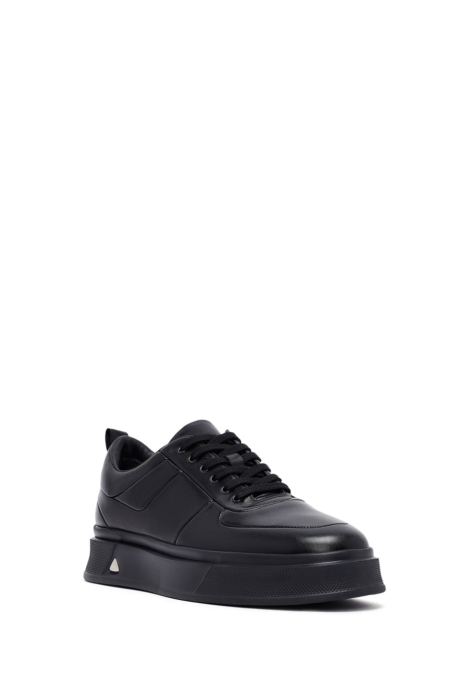 Erkek Siyah Bağcıklı Kalın Tabanlı Deri Sneaker