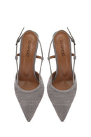 Women's Grey Open Back High Heel Suede Leather Shoes | Derimod