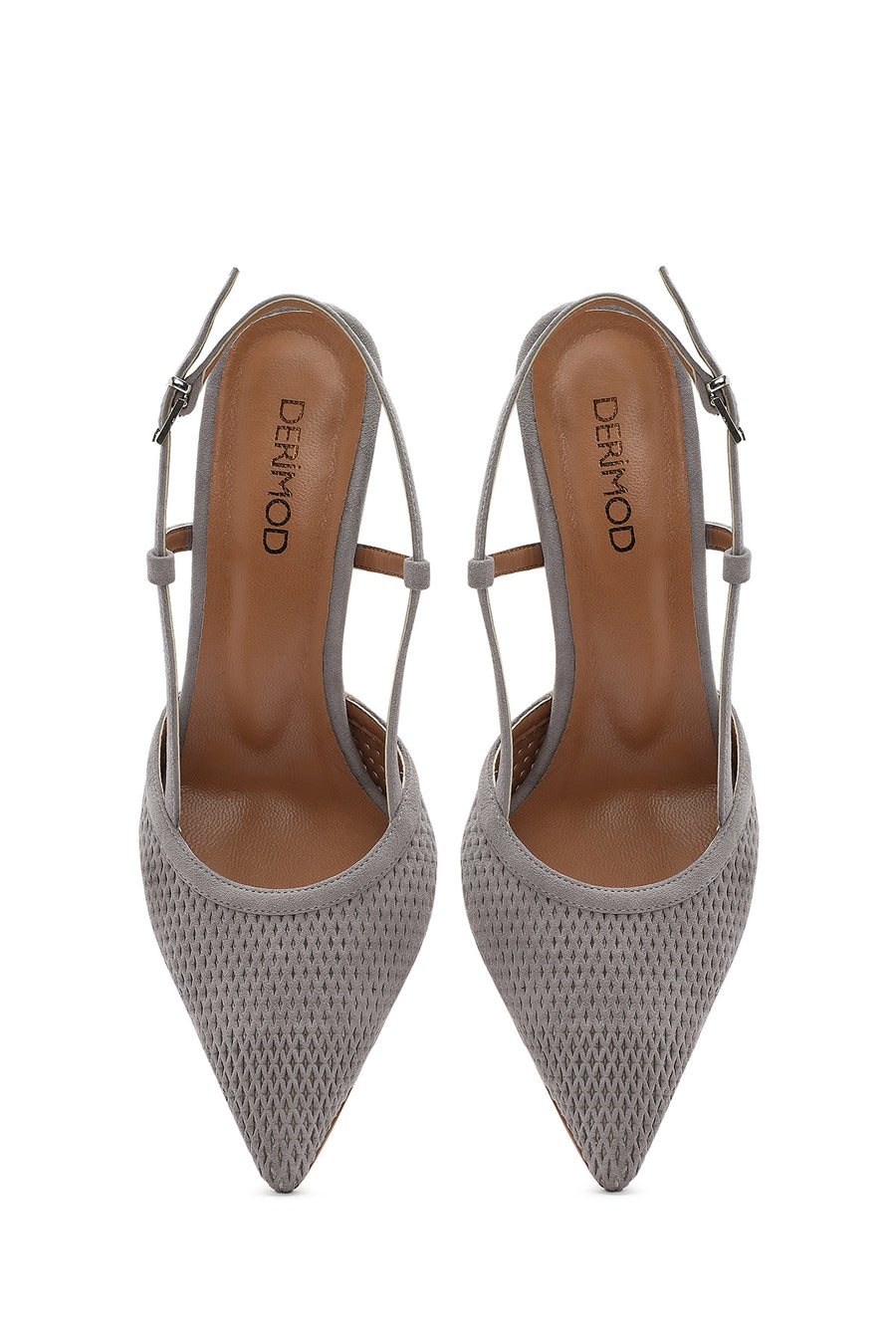 Women's Grey Open Back High Heel Suede Leather Shoes