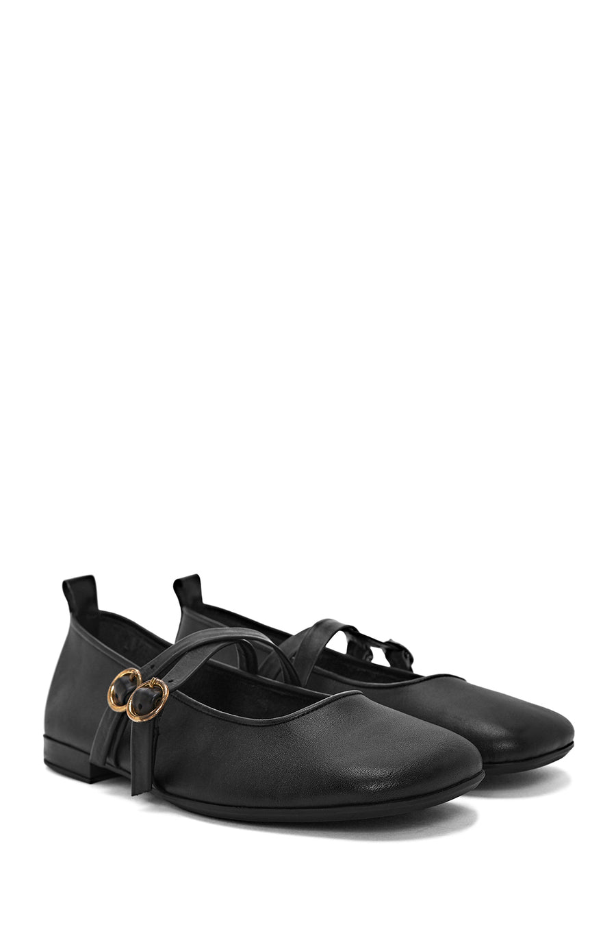Women's Black Buckle Leather Ballerinas