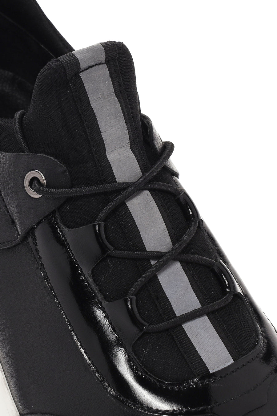 Erkek Siyah Bağcıklı Deri Sneaker