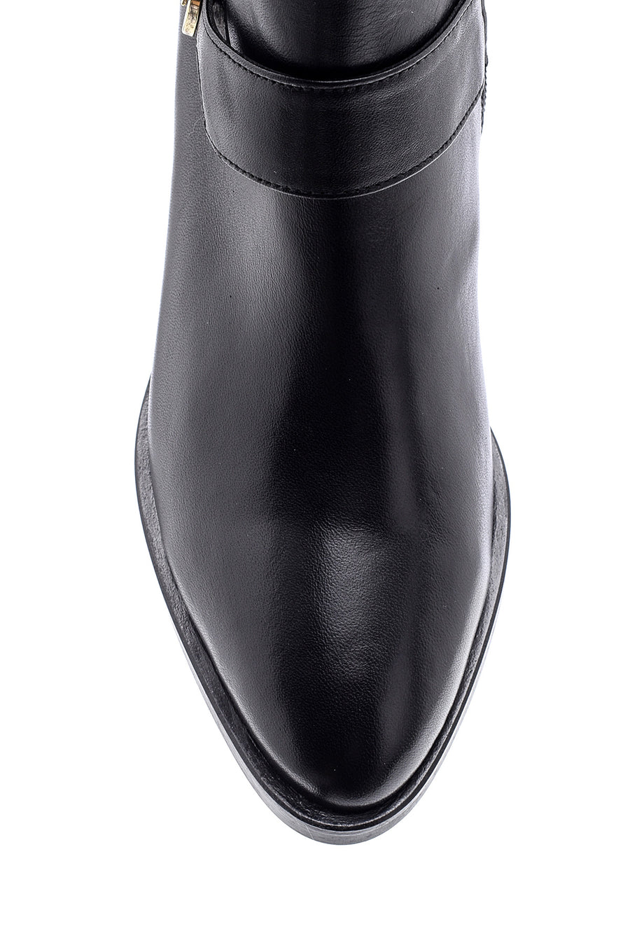 Women's Buckle Detailed Leather Heeled Boots