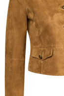 Almira Woman Camel Short Suede Leather Jacket | Derimod