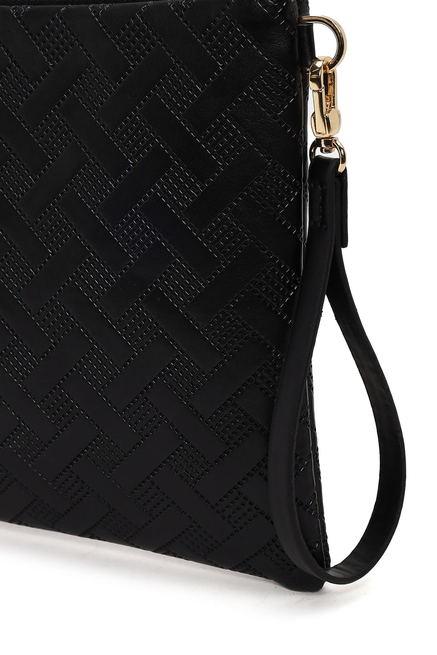 Woman Black Printed Clutch Bag with Long Chain Strap