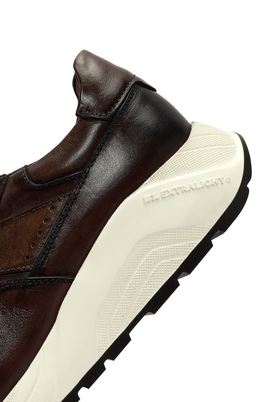 Erkek Kahverengi Kalın Tabanlı Bağcıklı Deri Sneaker