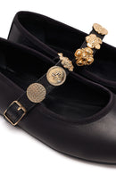 Women's Black Buckle Leather Ballerinas | Derimod
