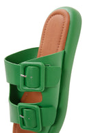 Women's Green Double Buckle Slippers | Derimod