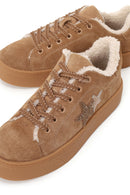 Kadın Camel Bağcıklı Kalın Tabanlı Süet Deri Teddy Sneaker | Derimod
