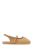 Women's Camel Suede Leather Espadrilles with Buckle | Derimod
