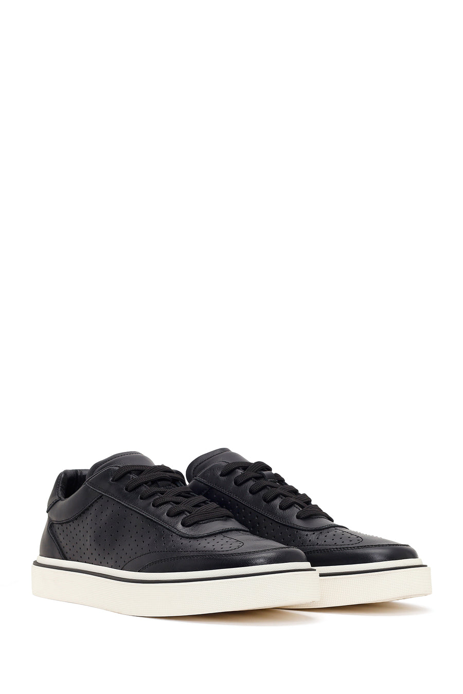 Erkek Siyah Bağcıklı Deri Sneaker