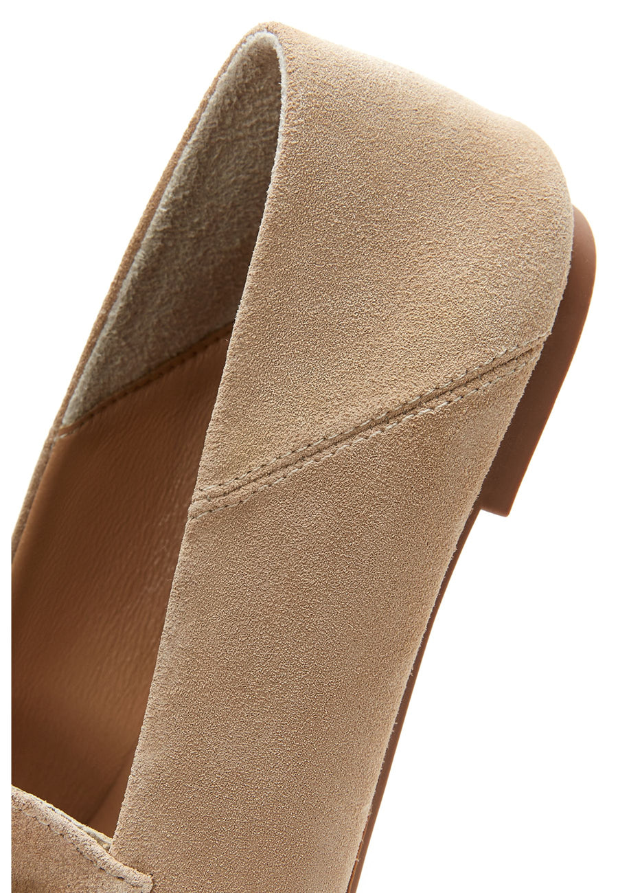 Kadın Bej Süet Deri Maskülen Loafer