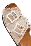 Women's Beige Stone Detailed Fabric Slippers | Derimod