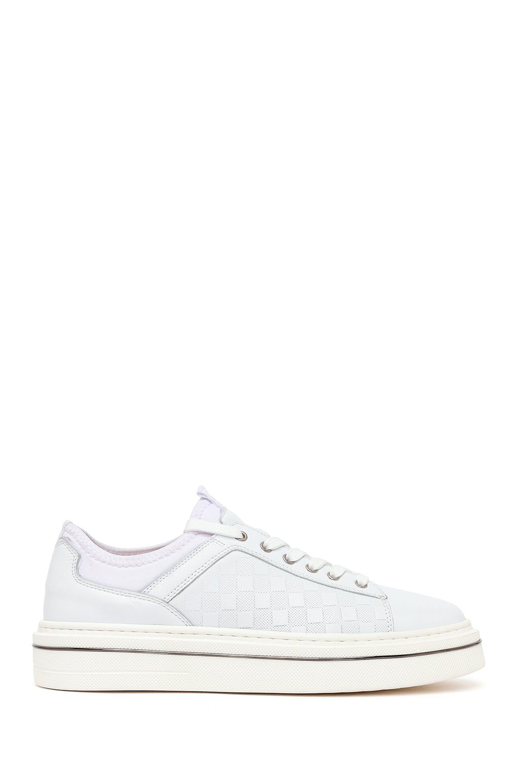 Erkek Beyaz Bağcıklı Deri Sneaker