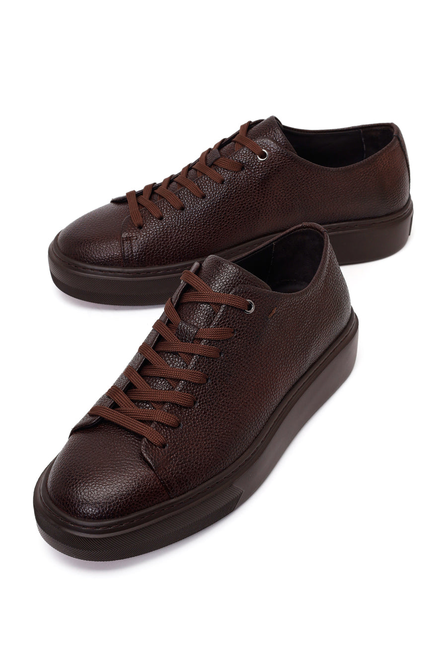 Erkek Kahverengi Bağcıklı Deri Sneaker