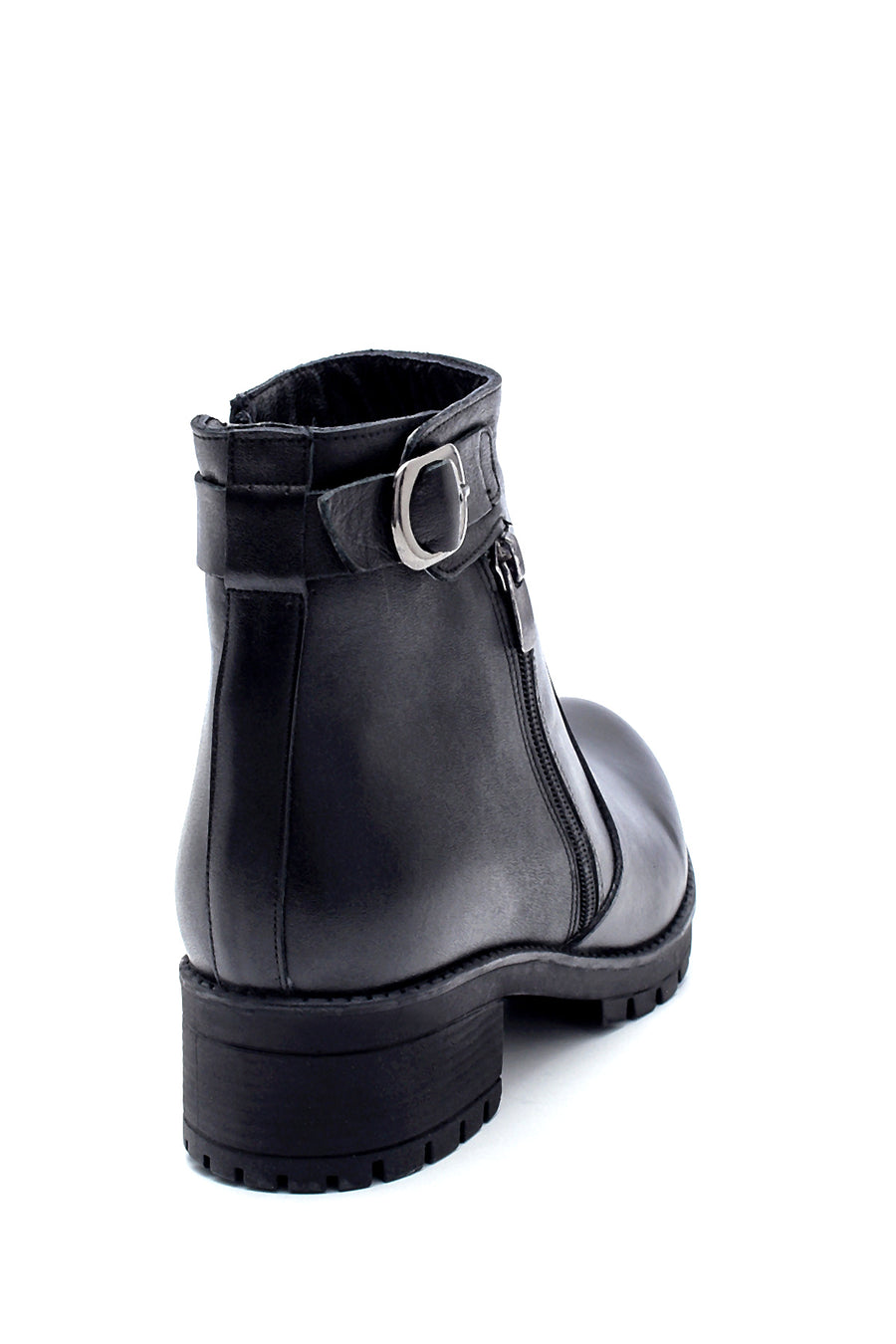 Women's Leather Buckle Detailed Zippered Boots