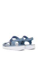 Women's Blue Leather Comfort Sandals | Derimod