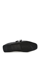 Women's Black Double Buckled Leather Ballerinas | Derimod