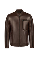 Palmer Male Brown Mandarin Collar Leather Jacket | Derimod