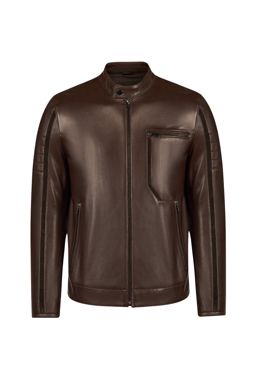 Palmer Male Brown Mandarin Collar Leather Jacket 26WGD6627U4 | Derimod
