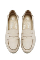 Women's Cream Wedge Heel Leather Comfort Loafer | Derimod