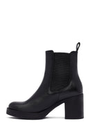 Woman Black Chunky Heels Leather Chelsea Boots | Derimod