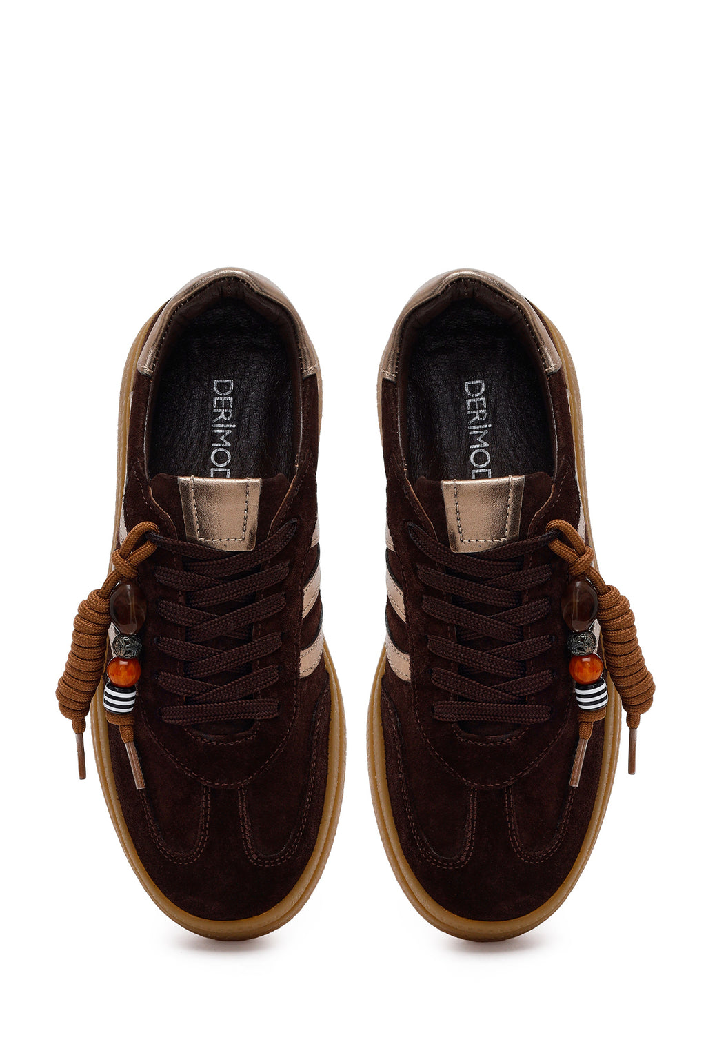 Kadın Kahverengi Bağcıklı Charmlı Süet Deri Sneaker