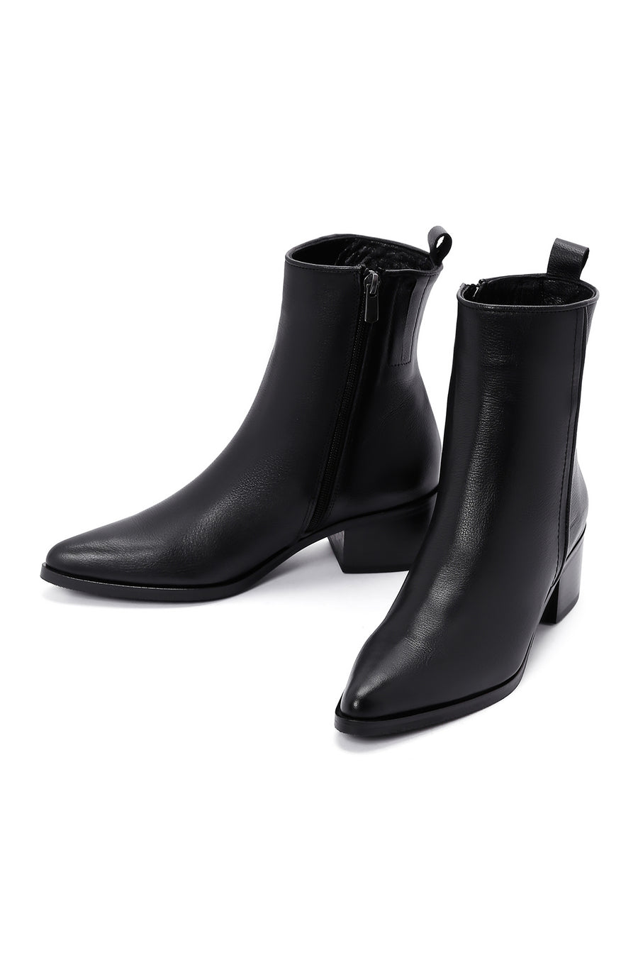 Women's Black Leather Zippered Boots