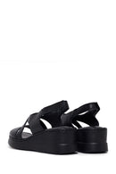 Woman Black Wedge Heel Leather Comfort Sandal | Derimod