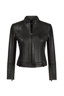 Maya Woman Black Mandarin Collar Leather Jacket | Derimod