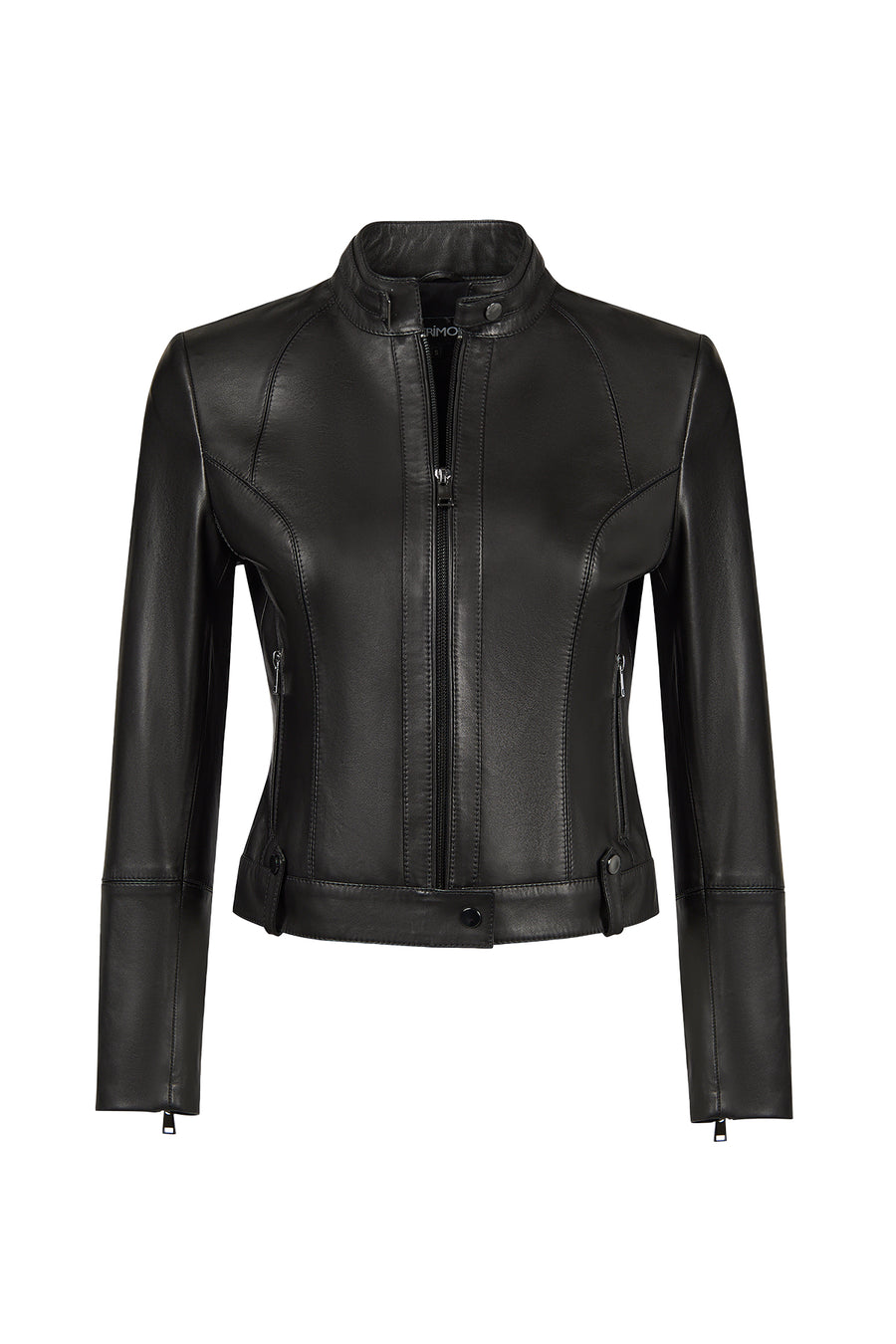 Maya Woman Black Mandarin Collar Leather Jacket