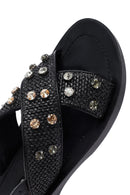 Women's Black Stone Straw Sandals | Derimod