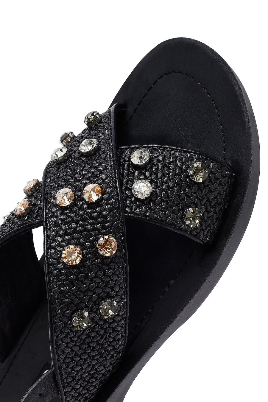 Women's Black Stone Straw Sandals