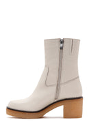 Women's Cream Zipper Detailed Low Heel Leather Boots | Derimod