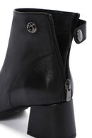 Women's Black Zipper Heeled Leather Boots | Derimod
