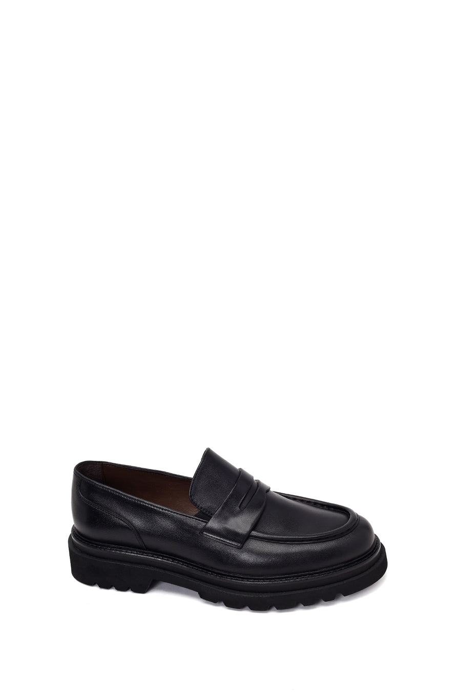 Male Black Thick-Soled Leather Loafer