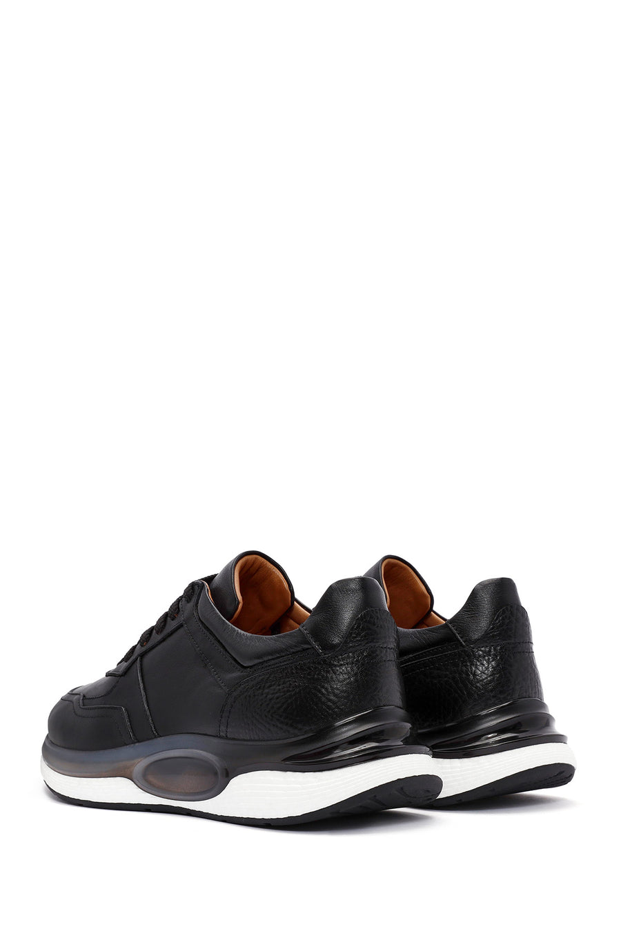 Erkek Siyah Bağcıklı Deri Sneaker
