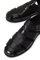 Derimod Black Male Black Leather Buckled Summery / Summer Shoes | Derimod