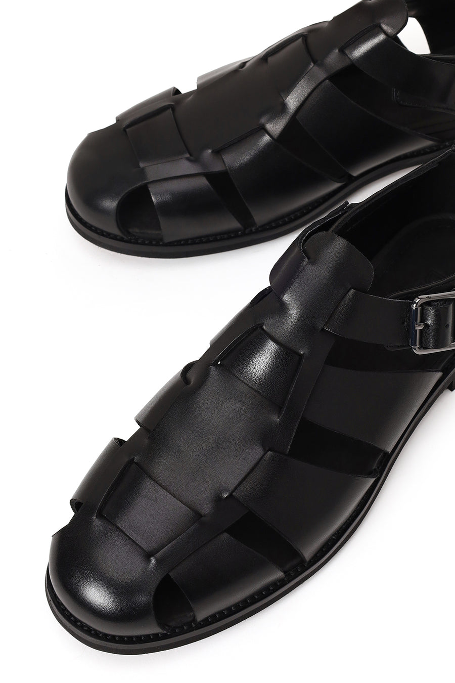 Derimod Black Male Black Leather Buckled Summery / Summer Shoes