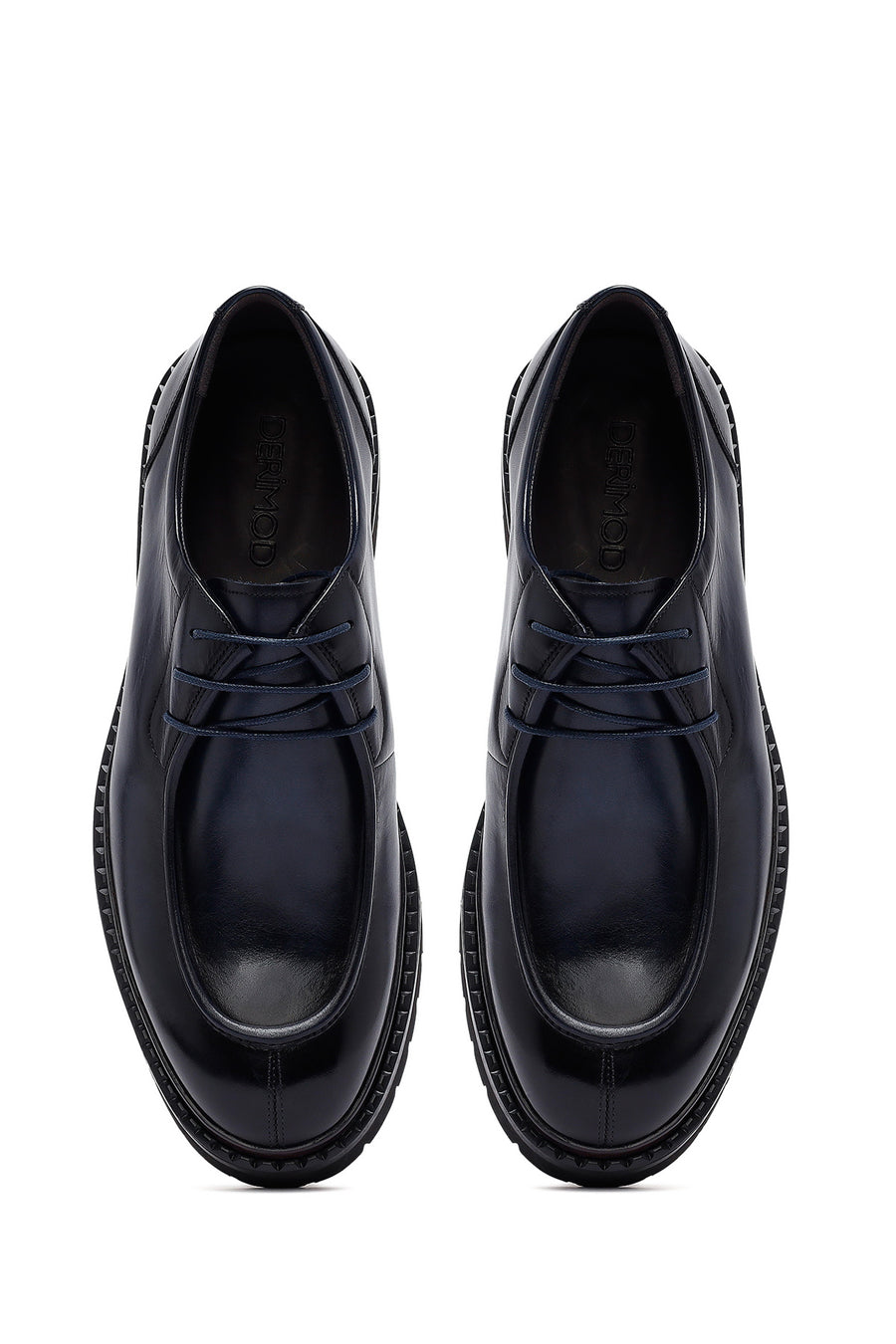 Male Navy Lace-up Thick-Soled Leather Casual Shoes